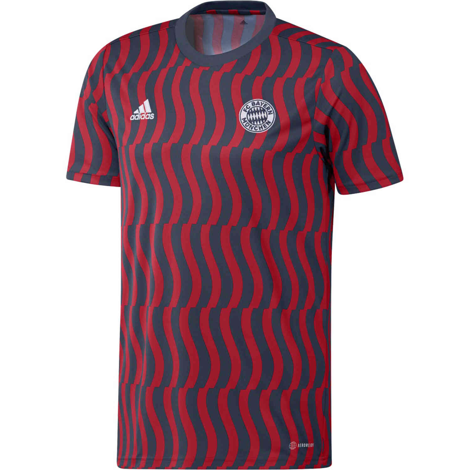 ha2651_adidas_bayern_pre_match_top_crew_navy_scarlet_01.jpg 22/23 Bayern Munich Stripes Pre-Match Jersey - Image 1